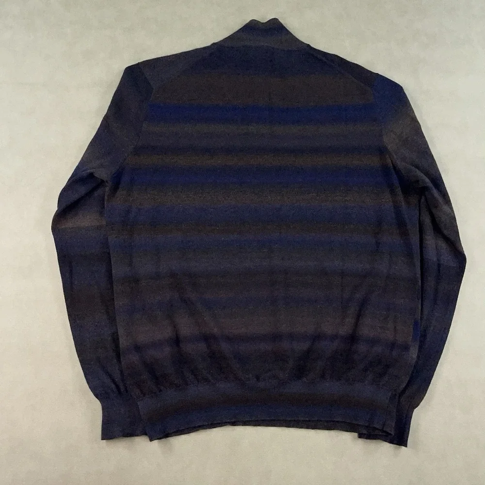 Isaia Cashmere Quarter Zip Sweater Mens Large Striped Long Sleeve Pullover Italy - Picture 3 of 15